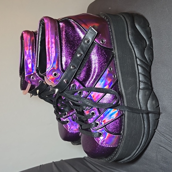 Demonia Plant Neptunez 100 UV Unisex Platform Purple Glitter Hologram Sneakers - Picture 7 of 16